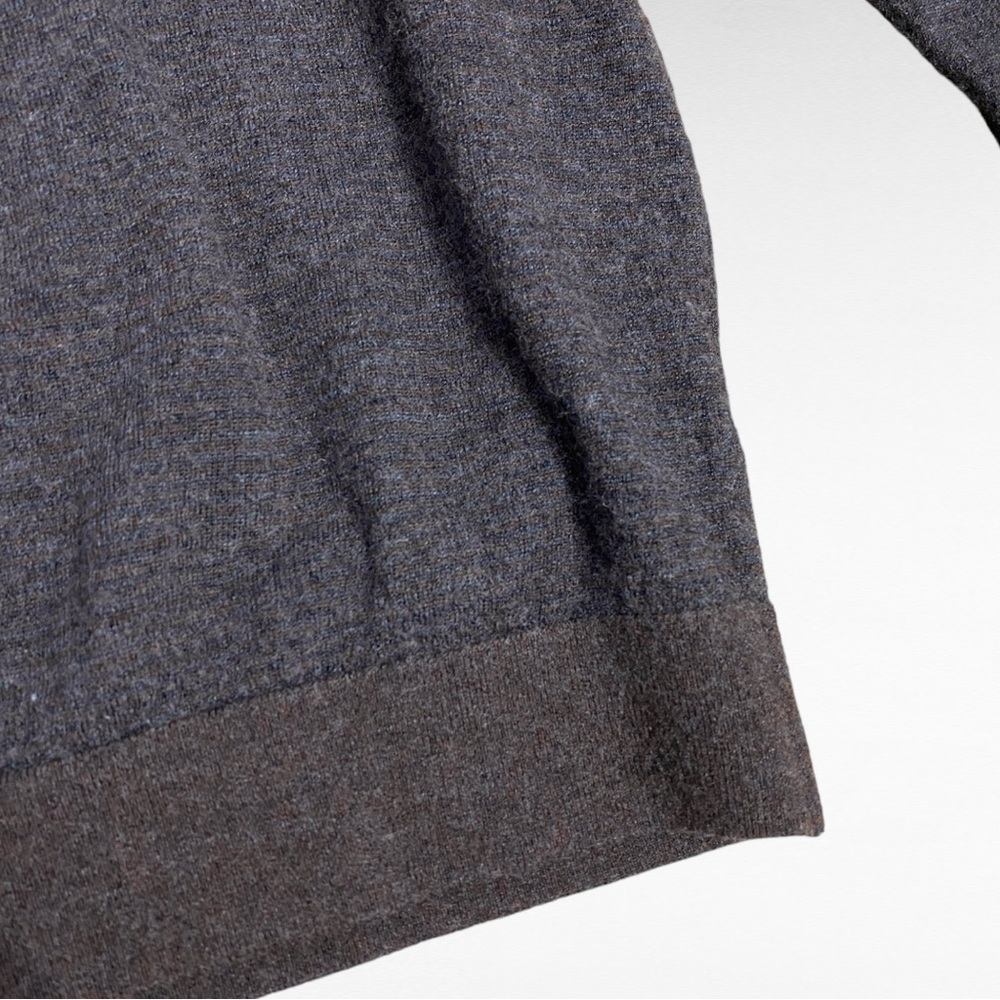 Hart Schaffner Marx | Brown Blue Extra Fine Merino Wool Preppy V-Neck Sweater - Picture 3 of 5